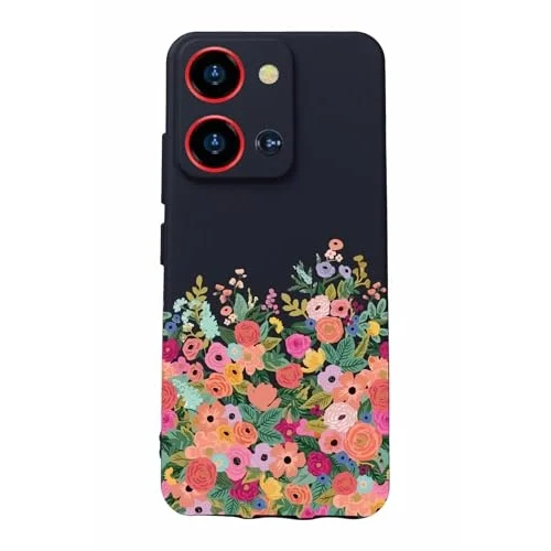 S19 Max Pro S Zoom ile Uyumlu Kamera Korumalı Silikon Kılıf, Çiçek Baskılı, Siyah