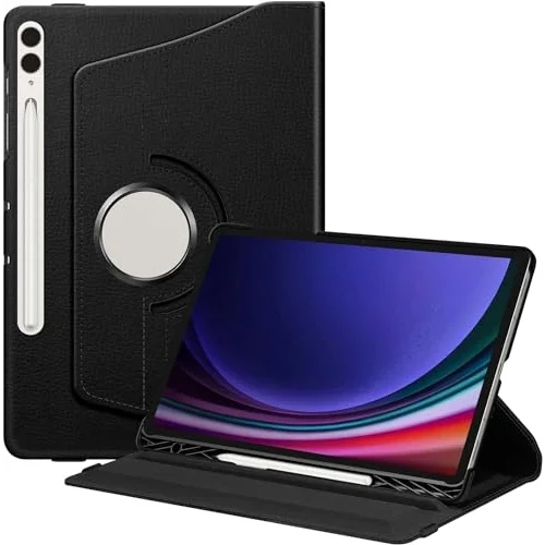 Samsung Galaxy Tab S9 Plus X810 Yatay ve Dikey Standlı 360 Derece Döner Tablet Kılıfı Siyah