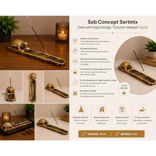 Seb Concept Sertmix Dekoratif Kablumbağa Tütsülük Hediyeli (Gold)