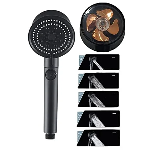 Siyah Turbo Fan Su Tasarruflu Yüksek Basınçlı Duş Başlığı