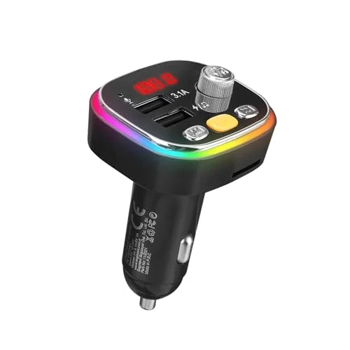 SL-BT306 Çift USB 5V 3.1A Rainbow Işıklı Led Ekran TF Kartlı V5.0 Bluetooth Fm Transmitter
