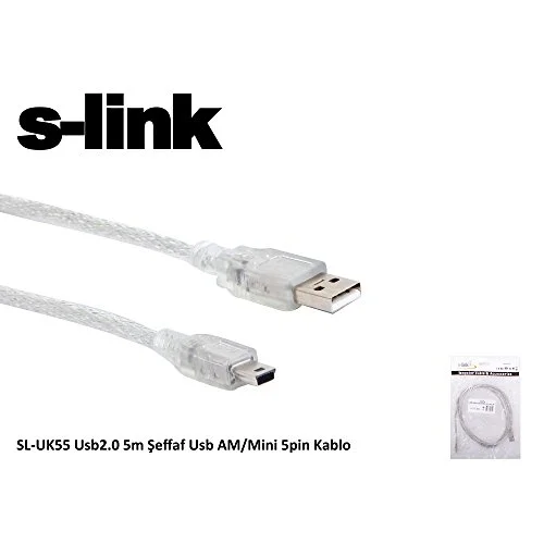 SL-UK55 Usb2.0 5m Şeffaf Usb AM/Mini 5pin Kablo