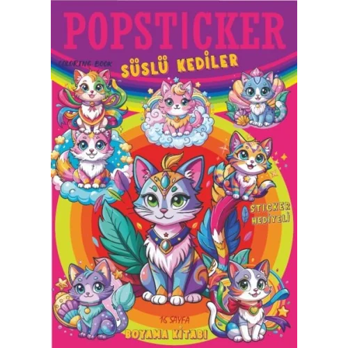 Süslü Kediler Boyama Kitabı Popsticker
