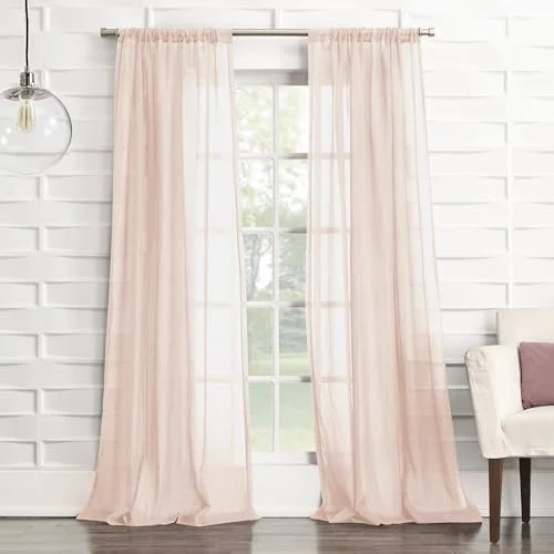 Tayla Ezilmiş Doku Yarı Şeffaf Çubuk Cep Perde Paneli, 127 cm x 213 cm, Pembe