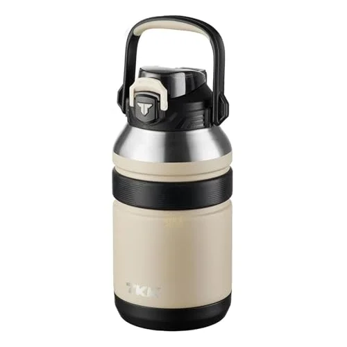 TKK Mega Boy 1500ml Pipetli/Pipetsiz Kullanım Askılı Paslanmaz Çelik Termos Matara (Bej)
