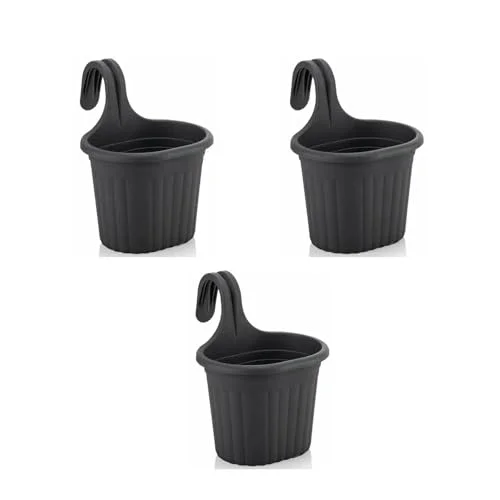 Tom1 Askılı Balkon Saksı, 3 Litre, 3 Adet, Antrasit