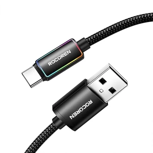Type-C to USB-A RGB Aydınlatmalı 3A Hızlı Şarj ve Data Kablosu 1 Metre