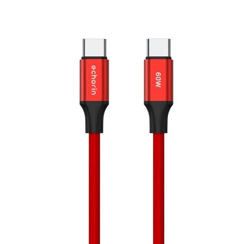 USB Cden USB Cye 60W, 2.4A, 1m, PD 2.0, Çift Kat Örgülü Hızlı Şarj ve Data Kablosu (Kırmızı, 1 metre)