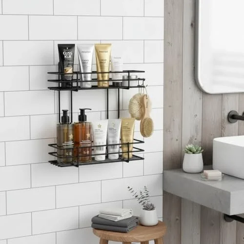 Yapışkanlı 2 Katlı Banyo Rafı Duş Şampuanlık Duvar Düzenleyici Organizer