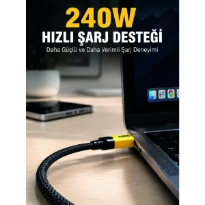 Mey İthalat® 240W 3ü 1 Arada Hızlı Şarj Kablosu USB Type-C Lightning Micro USB