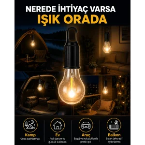 Mey İthalat® Akıllı Sensörlü USB Şarjlı Kamp Lambası