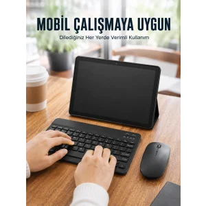 Mey İthalat® Bluetooth Klavyeli Android Tablet Seti SIM Kart Destekli Kablosuz Mouse ve Mobil Çalışma Deneyimi