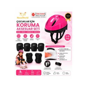 Mey İthalat® Çocuk Kaskı Ve Dizlik, Dirseklik Eldiven Set Pembe/siyah