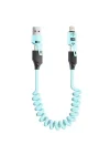 0860 USB Type-C Lightning 4ü 1 Arada 65W PD Hızlı Şarj Data Kablosu 1.5m Spiral Çevirici Akıllı Hibrit Bağlantı (4-in-1)