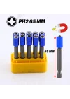 10 Adet Mıknatıslı Bits Uç PH2 65 mm Renkli Vida Tutucu Sökme Yıldız Matkap Vidalama Ucu S2 Çeliği