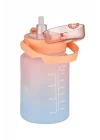1000 ml Pipetli/Pipetsiz Kullanım Çift Renk SoftTouch Motivasyon Matarası Sticker Hediyeli