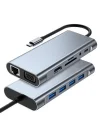 11 in 1 Type-C To USB Hub HDMI (4K),Audio/, Type-C/, 4X USB 3.0/, LAN/, VGA/, SD Card Reader Çevirici Hub 10 Port Adaptör Dönüştürücü Çoklayıcı