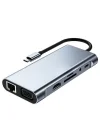 11 in 1 Type-C To USB Hub HDMI (4K),Audio/, Type-C/, 4X USB 3.0/, LAN/, VGA/, SD Card Reader Çevirici Hub 10 Port Adaptör Dönüştürücü Çoklayıcı
