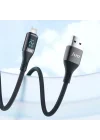 12W Dijital Led Ekranlı USB-A to Lightning iPhone iPad Örgülü Hızlı Şarj ve Data Kablosu 2 Metre