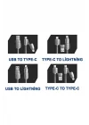 2 in 2 USB-A, Type-C to Type-C, Lighting ile Uyumlu Boyun Askılı Turbo Şarj ve Data Kablosu Lacivert 1.5m MT2515L