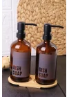 2li Amber Cam Sıvı Sabunluk Seti Standlı Gri Etiketli