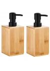2li Bambu Sıvı Sabunluk Seti - Modern Pompalı Doğal Ahşap Sabun ve Losyon Dispenseri