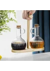 2li Bambu Stand ile Cam Yağdanlık ve Sirkelik Seti, Yemek Masası ve Sofralarınız İçin Bambu Standlı Şık Masa Üstü Yağ ve Sirke Şişeleri