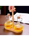 2li Bambu Stand ile Cam Yağdanlık ve Sirkelik Seti, Yemek Masası ve Sofralarınız İçin Bambu Standlı Şık Masa Üstü Yağ ve Sirke Şişeleri