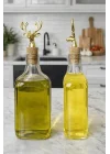 2Li Şeffaf Cam Yassı Yağdanlık - Sızdırmaz Geyik Tıpalı 200Ml. Sirkelik Sosluk