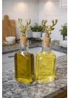2Li Şeffaf Cam Yassı Yağdanlık - Sızdırmaz Geyik Tıpalı 200Ml. Sirkelik Sosluk