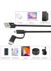 2si 1 Arada Çok Hızlı Şarj Kablosu USB Adan Tip-c Kablosuna USB Adan Mikro USB Kablosuna Naylon Örgülü USB Adan Cye/Tip C/Mikro USB Şarj Cihazı Senkronizasyon Kablosu (Siyah/3.3 ft)