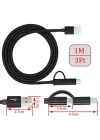 2si 1 Arada Çok Hızlı Şarj Kablosu USB Adan Tip-c Kablosuna USB Adan Mikro USB Kablosuna Naylon Örgülü USB Adan Cye/Tip C/Mikro USB Şarj Cihazı Senkronizasyon Kablosu (Siyah/3.3 ft)