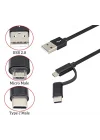 2si 1 Arada Çok Hızlı Şarj Kablosu USB Adan Tip-c Kablosuna USB Adan Mikro USB Kablosuna Naylon Örgülü USB Adan Cye/Tip C/Mikro USB Şarj Cihazı Senkronizasyon Kablosu (Siyah/3.3 ft)