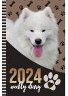2024 Weekly Diary: Hardcover / 6x9 Dated Personal Organizer/Daily Scheduler With Checklist - To Do List - Note Section - Habit Tracker/Organizing Gift/Samoyed Dog - Paw Print Art Cover