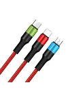 3 in 1 Hızlı Şarj Kablosu, Örgülü 1.2m Kırmızı, Lightning, Type-C, Micro USB, 3A Güçlü Dayanıklı Kablo, iOS ve Android Uyumlu