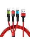 3 in 1 Hızlı Şarj Kablosu, Örgülü 1.2m Kırmızı, Lightning, Type-C, Micro USB, 3A Güçlü Dayanıklı Kablo, iOS ve Android Uyumlu