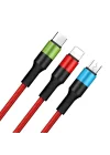 3 in 1 Hızlı Şarj Kablosu, Örgülü 1.2m Kırmızı, Lightning, Type-C, Micro USB, 3A Güçlü Dayanıklı Kablo, iOS ve Android Uyumlu