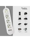 3lü 1.5 Metre Uzatma Kablosu 3 Usb Akım Korumalı Priz Beyaz
