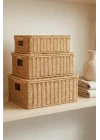 3lü Kapaklı Hasır Rattan Organizer Sepet - BB6065