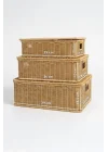 3lü Kapaklı Hasır Rattan Organizer Sepet - BB6065