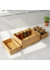 3lü Modüler Bambu Organizer Set - Üst Üste Geçebilen Çok Amaçlı Çekmece İçi ve Masaüstü Düzenleyici Kutu - Banyo, Mutfak ve Ofis İçin Ahşap Saklama Seti