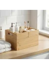 3lü Modüler Bambu Organizer Set - Üst Üste Geçebilen Çok Amaçlı Çekmece İçi ve Masaüstü Düzenleyici Kutu - Banyo, Mutfak ve Ofis İçin Ahşap Saklama Seti