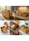 3lü Modüler Bambu Organizer Set - Üst Üste Geçebilen Çok Amaçlı Çekmece İçi ve Masaüstü Düzenleyici Kutu - Banyo, Mutfak ve Ofis İçin Ahşap Saklama Seti