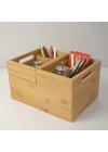 3lü Modüler Bambu Organizer Set - Üst Üste Geçebilen Çok Amaçlı Çekmece İçi ve Masaüstü Düzenleyici Kutu - Banyo, Mutfak ve Ofis İçin Ahşap Saklama Seti