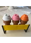 3lü Renkli Dondurma Külahı Dekoratif Figür Seti - Sevimli Bacaklı Masaüstü Süs (Her biri 7.5 x 4.3 cm) BANK DAHİL DEĞİLDİR