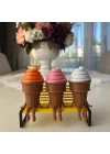 3lü Renkli Dondurma Külahı Dekoratif Figür Seti - Sevimli Bacaklı Masaüstü Süs (Her biri 7.5 x 4.3 cm) BANK DAHİL DEĞİLDİR
