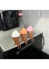 3lü Renkli Dondurma Külahı Dekoratif Figür Seti - Sevimli Bacaklı Masaüstü Süs (Her biri 7.5 x 4.3 cm) BANK DAHİL DEĞİLDİR