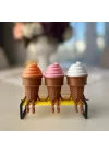 3lü Renkli Dondurma Külahı Dekoratif Figür Seti - Sevimli Bacaklı Masaüstü Süs (Her biri 7.5 x 4.3 cm) BANK DAHİL DEĞİLDİR