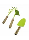 3 Parça Bahçe Hobi Seti, Renkli Metal, Çift Başlı Çapa, 3 Dişli Tırmık, Kürek, Ahşap Saplı, Plastik Malzeme, 450g