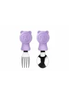304 Çelik Panda Bebek Kaşık Çatal SetiSilikon Saplı BPA İçermez Ergonomik Kaymaz Mor